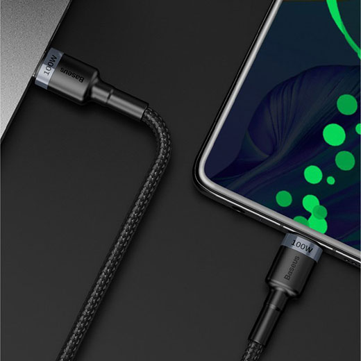 Нейлоновый кабель Baseus Cafule Flash Charging Type-C to Type-C 2m Gray | Black прочный и надежный 