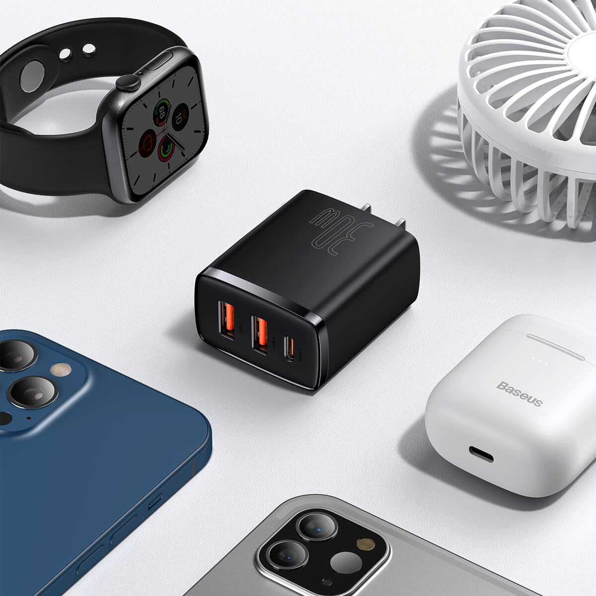 Купити швидкий зарядний пристрій Baseus Compact Quick Charger 2xUSB-A + USB-C 30W у Києві за низькою ціною