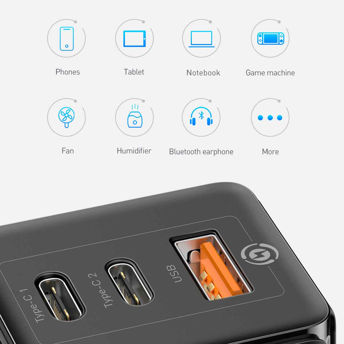 Быстрое зарядное устройство Baseus GaN Charger 65W Fast Charger для MacBook / iPhone (Black)