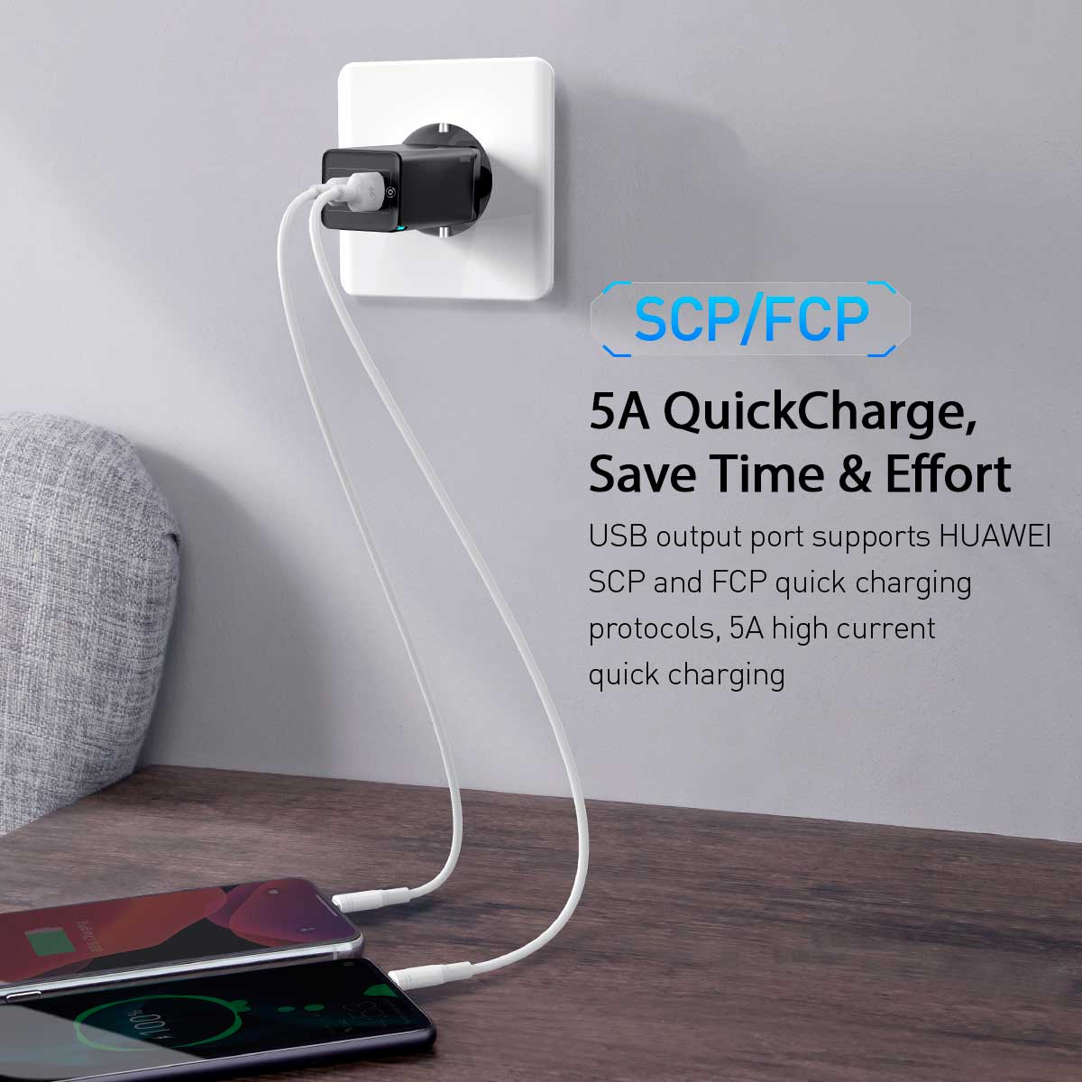 Швидкий зарядний пристрій Baseus GaN Charger 65W Fast Charger для Macbook / iPhone Black