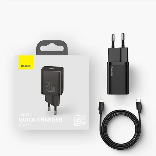 Купити зарядний пристрій Baseus Super Si Quick Charger 20W USB Type-C 1m Black