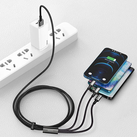 Зарядный кабель Baseus Tungsten Gold One-for-three Type C to Lightning to Micro-USB 1.5m купить