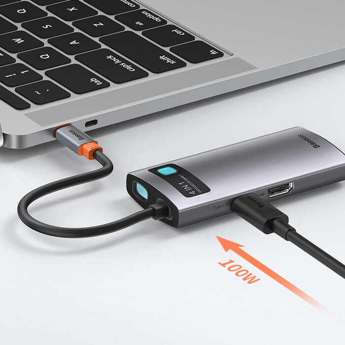 Купити хаб (адаптер) Baseus USB-C Metal Gleam Series 4-in-1 для MacBook | iMac | iPad у Києві за низькою ціною