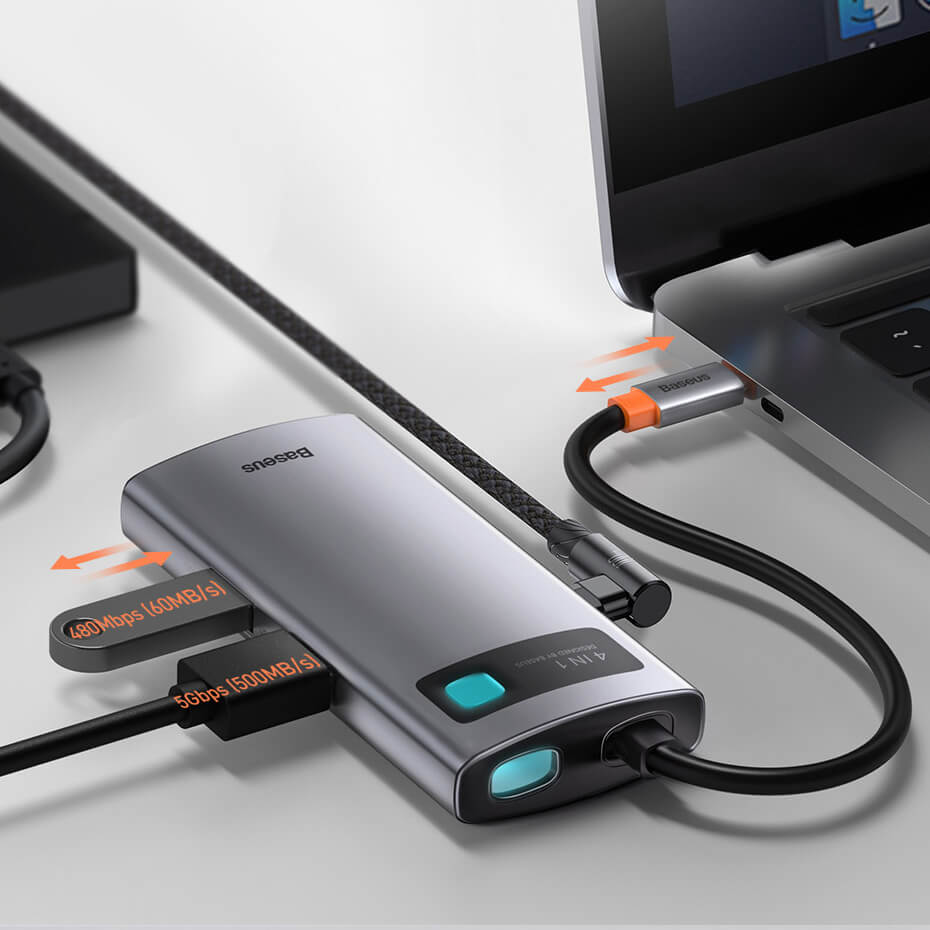 Купити хаб (адаптер) Baseus USB-C Metal Gleam Series 4-in-1 для MacBook | iMac | iPad у Києві, Україні