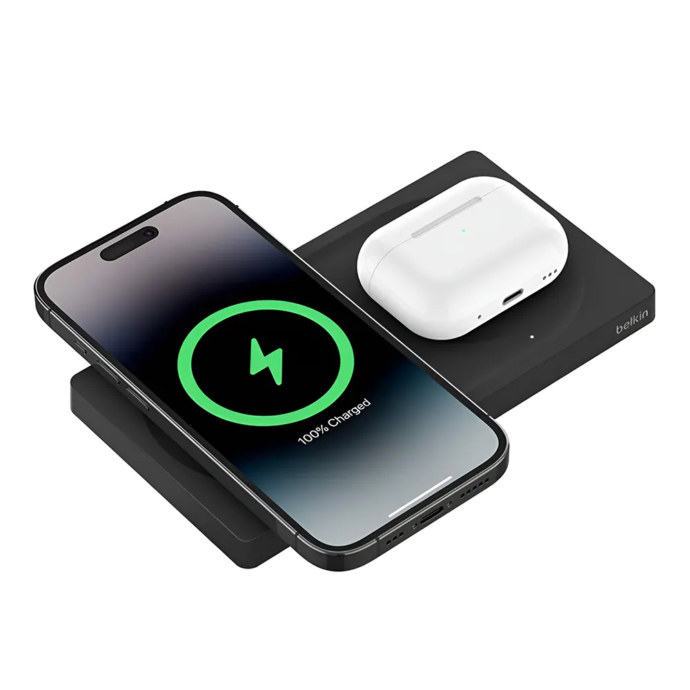 Беспроводная зарядная панель с поддержкой Magsafe для iPhone и AirPods, 15/5 Вт | Belkin 2-in-1 BoostCharge Pro Black