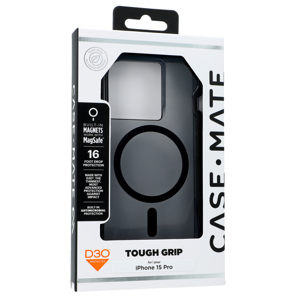 Чохол Case Mate Tough Grip D3O® MagSafe для Apple iPhone 15 Pro, димчастий з полімером D3O.