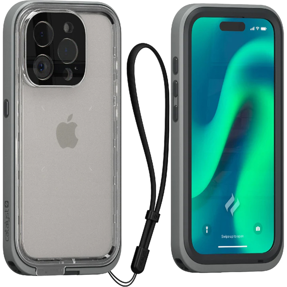 Міцний та водонепроникний захисний чохол Catalyst Total Protection для iPhone 15 Pro у сірому кольорі