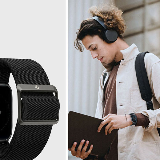 Чорний нейлоновий ремінець Spigen Band Lite Fit Black для Apple Watch Series 6 | 5 | 4 | SE (44mm)