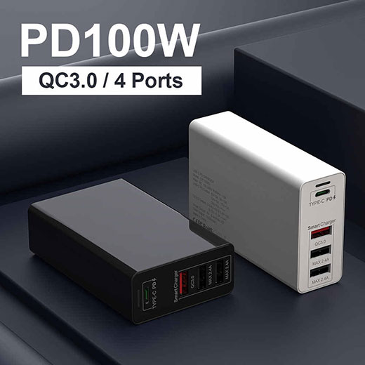 Зарядное устройство CP 100PD Type-C PD + QC3.0 + 2  USB для MacBook, Loptop, Phone 100W Black
