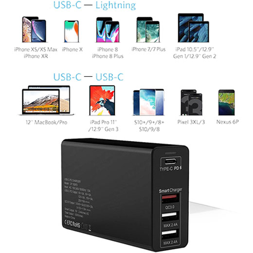 Зарядное устройство CP 100PD Type-C PD + QC3.0 + 2  USB для MacBook, Loptop, Phone 100W Black