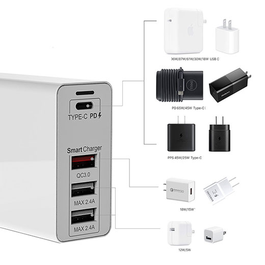 Зарядное устройство CP 100PD Type-C PD + QC3.0 + 2  USB для MacBook, Loptop, Phone 100W Black