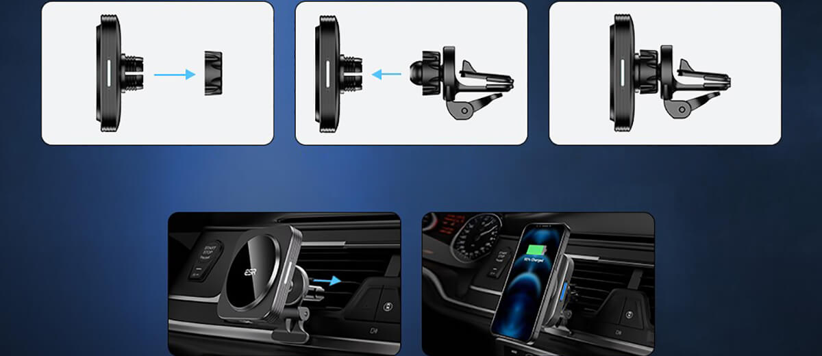 Магнітне автомобільний зарядний пристрій ESR Magnetic Wireless Car Charger HaloLock MagSafe для iPhone 12