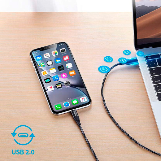 Зарядний кабель ESR Nylon USB-A to Lightning Black 2м