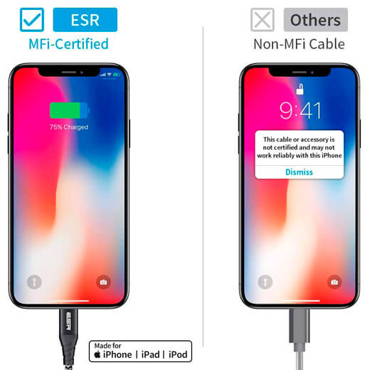 Зарядный кабель ESR Nylon USB-A to Lightning Black 2м