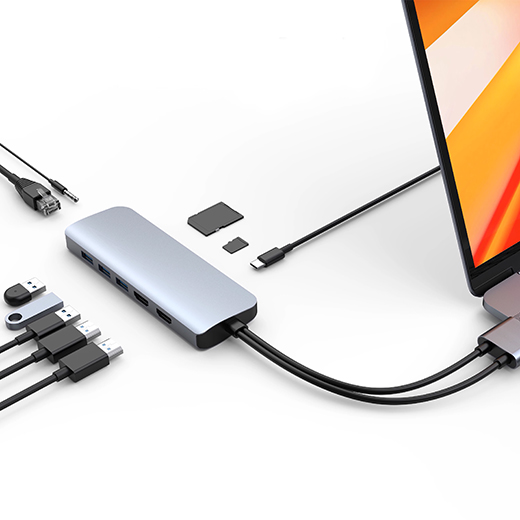 Адаптер (хаб) HYPER VIPER 10 в 2 HDMI | USB-A | Ethernet | Micro-SD | USB-C PD | Jack 3.3mm для MacBook | iPad