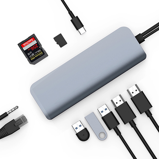 Адаптер (хаб) HYPER VIPER 10 в 2 HDMI | USB-A | Ethernet | Micro-SD | USB-C PD | Jack 3.3mm для MacBook | iPad
