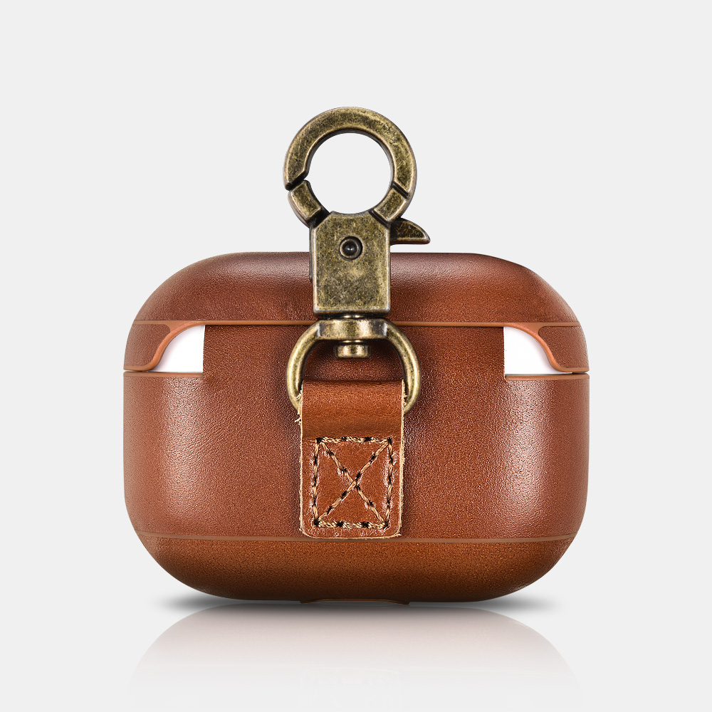 Кожаный чехол с карабином iCarer Vintage Leather Style With The Metal Hook для Apple AirPods Pro