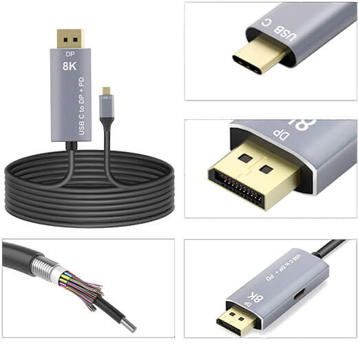 Кабель-переходник для монитора iLoungeMax USB Type-C to DisplayPort 1.4 8K 60Hz with USB-C PD 3м
