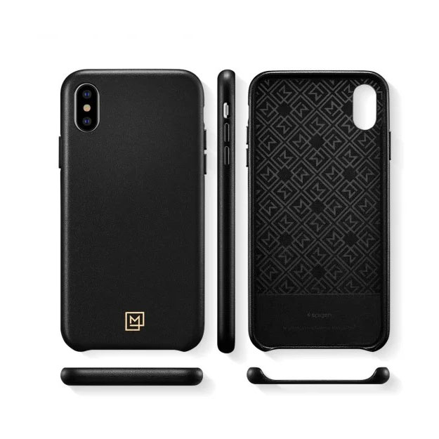 Черный кожаный чехол для iPhone X/XS Spigen La Manon Calin Chic Black