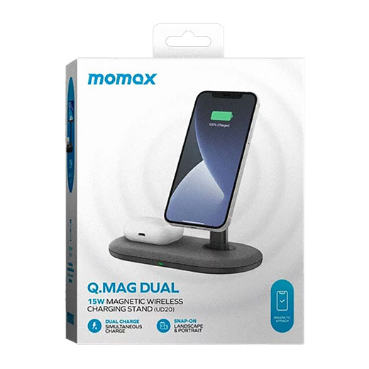 Док-станція MagSafe MOMAX Q. Mag Dual Magnetic Wireless Charging Stand Dark Grey для iPhone | AirPods купити