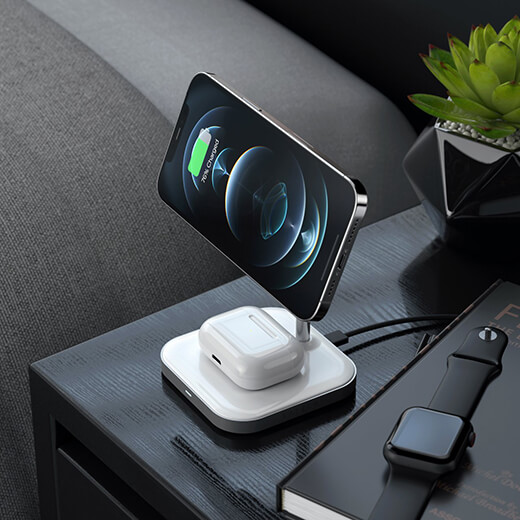  Док-станция MagSafe Satechi Aluminum 2 in 1 Magnetic Wireless Charging Stand для iPhone 12 | AirPods Pro