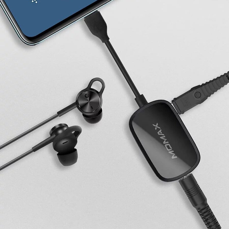 Адаптер для наушников Momax One Link Type-C to Type-C/AUX 3.5mm Black