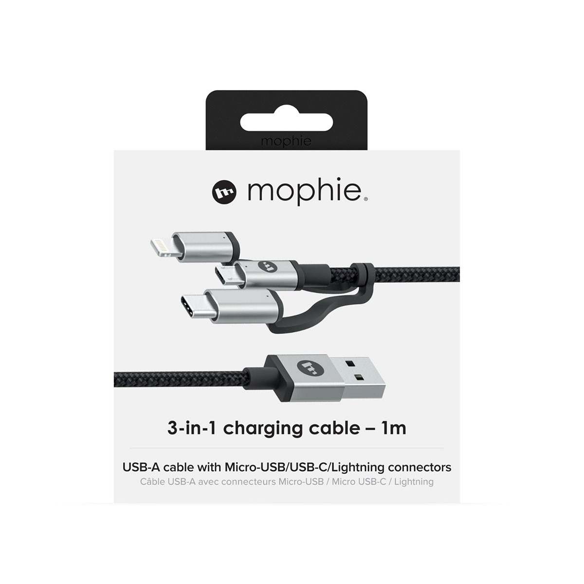 Універсальний кабель 3 в 1 Mophie USB-A to Lightning /Micro-USB /Type-C 1m 