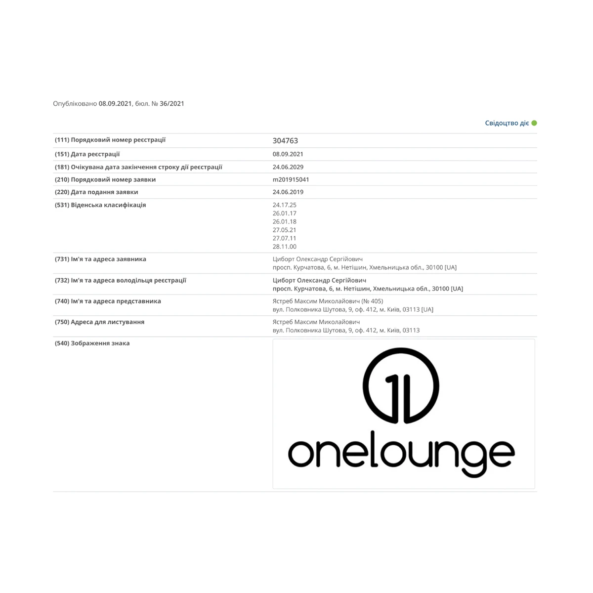 Бренд oneLounge &mdash; Официальные сертификаты подтверждения собственности.