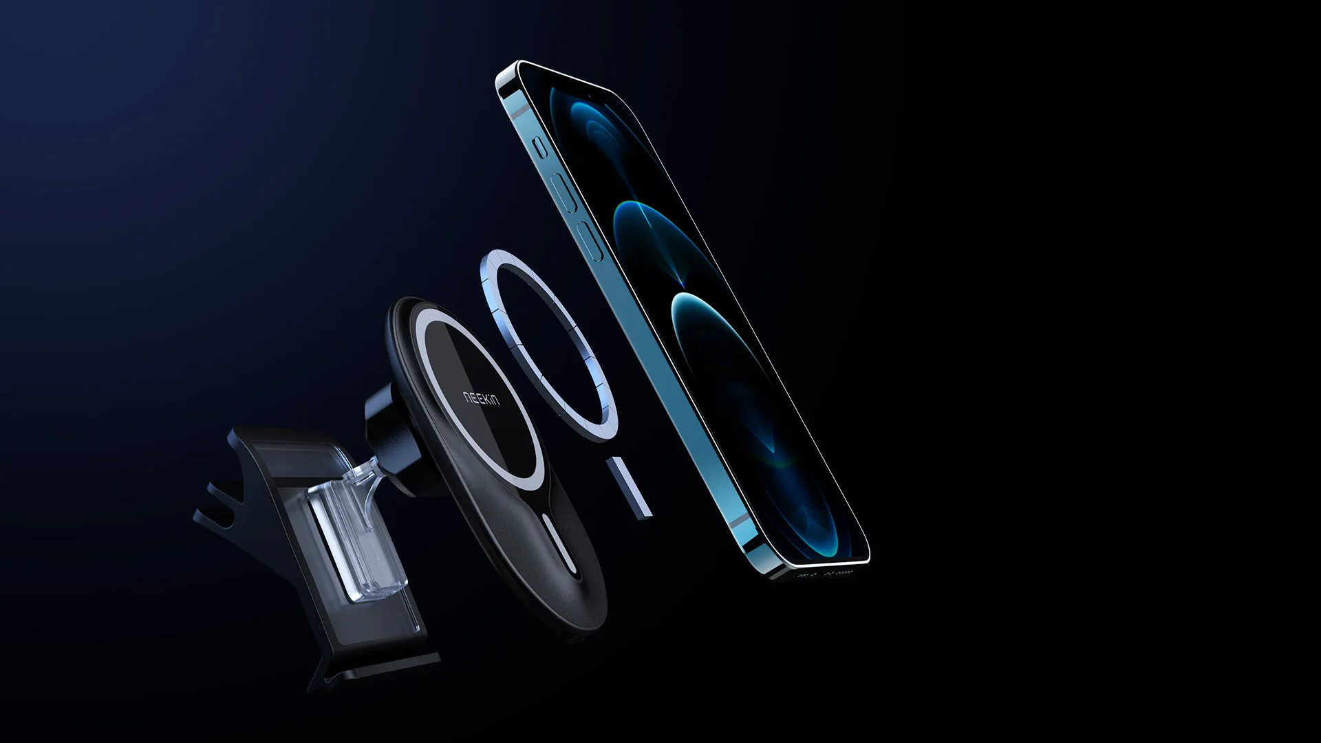Ціна магнітного автотримача з бездротовою зарядкою Neekin Energy W2 Wireless Charger Black