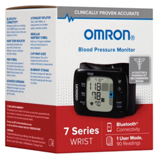 Умный тонометр для измерения давления Omron 7 Series Wireless Wrist Blood Pressure Monitor работает от 2-х батареек ААА