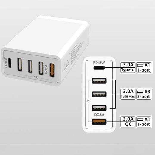 Швидке настільний зарядний пристрій iLoungeMax 5 in 1 PD 60W + QC 3.0 для телефонів | iPhone | iPad | MacBook