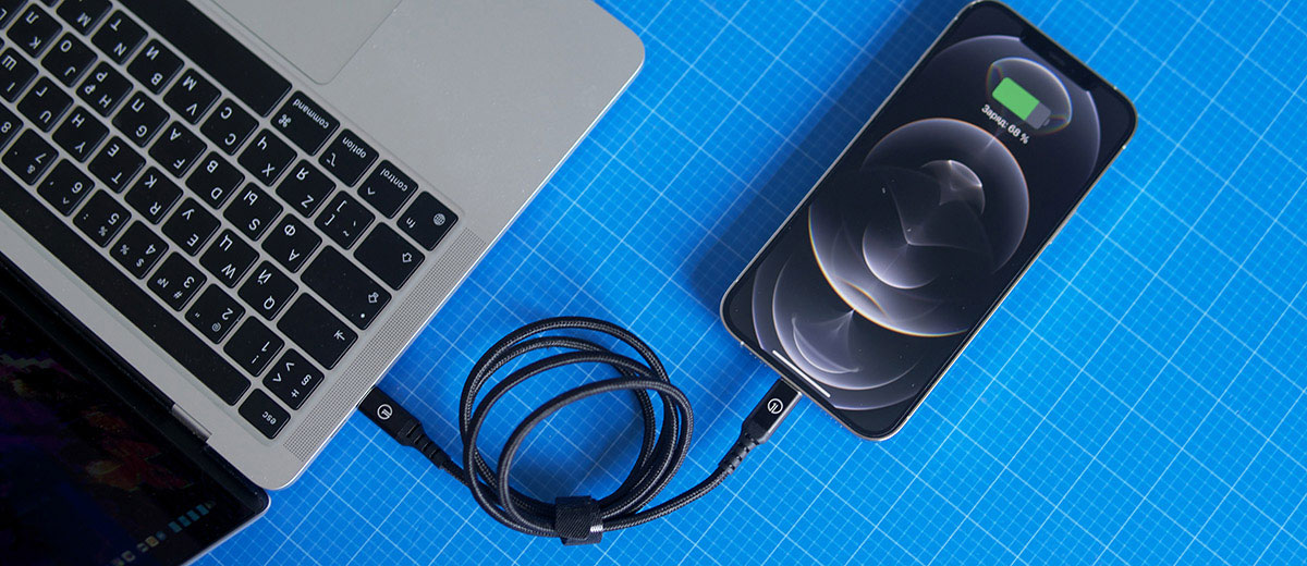 Плетений кабель oneLounge 1Power MFi USB-C to Lightning (1m)