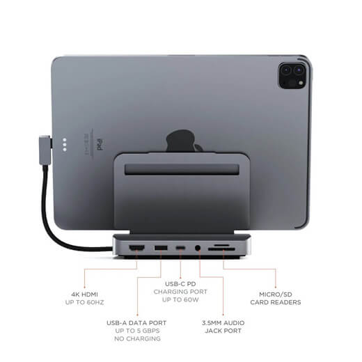 Технічні характеристики хаба-підставки Satechi Aluminum Stand & Hub Space Grey для iPad | MacBook