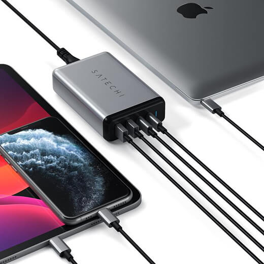 швидке зарядний пристрій (мережевий адаптер) Satechi Dual Type-C PD Travel Charger 75W 