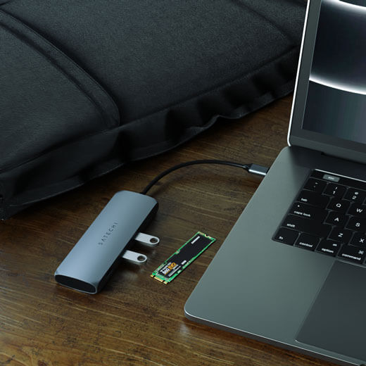 Цена на хаб (адаптер) USB-C Satechi Hybrid Multiport с карманом для SSD Space Gray для MacBook | iPad