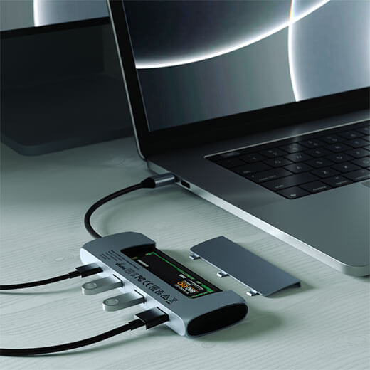 Купить хаб (адаптер) USB-C Satechi Hybrid Multiport с карманом для SSD Space Gray для MacBook | iPad