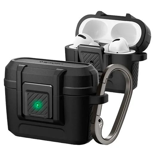 Противоударный чехол Spigen Case Lock Fit Matte Black для AirPods Pro в комплекте идет карабин