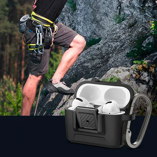 Противоударный чехол Spigen Case Lock Fit Matte Black для AirPods Pro с дополнительным закрытием