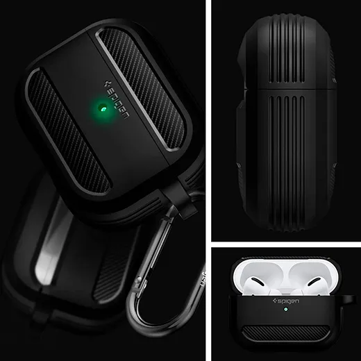 Противоударный чехол с карабином Spigen Rugged Armor Matte Black для AirPods Pro 2
