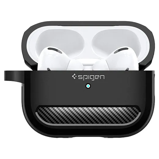 Противоударный чехол с карабином Spigen Rugged Armor Matte Black для AirPods Pro 2 легкий и защитный