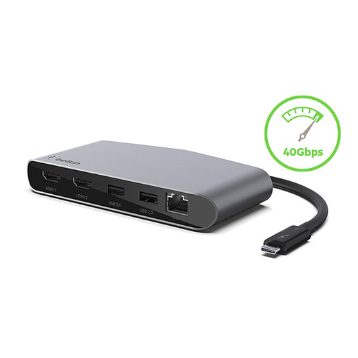 USB-C Хаб Thunderbolt™ 3 Dock Mini HD 5 в 1 HDMI 4K x2 | USB-A 3.0 | USB-A 2.0 | Gigabit Ethernet для MacBoook