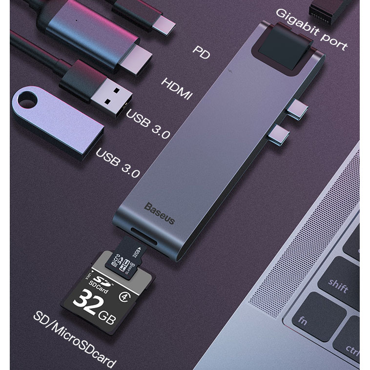 Хаб USB-C для MacBook Pro/Air Baseus Thunderbolt C+Pro 7 в 1 Smart