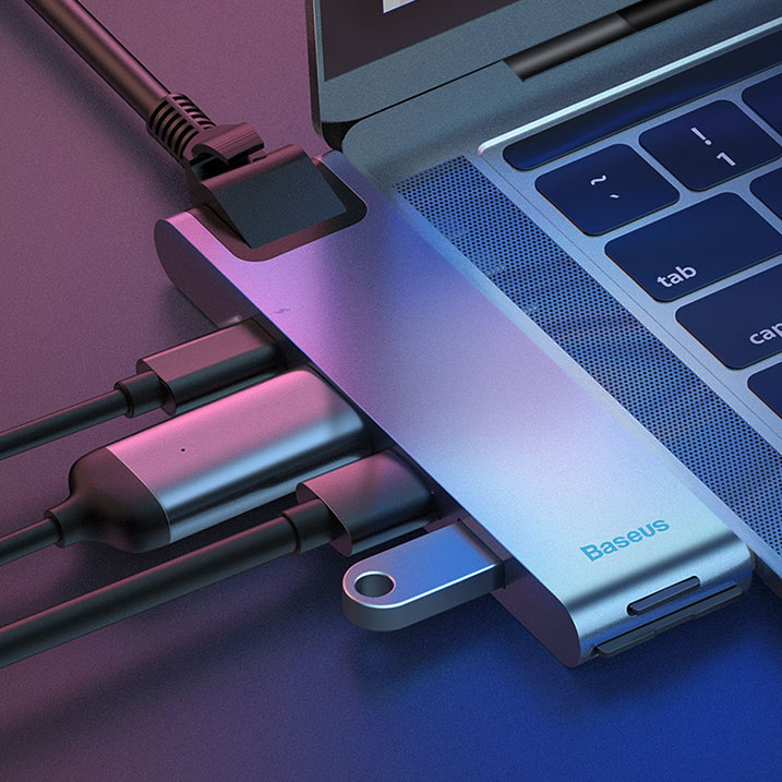 Хаб USB-C для MacBook Pro/Air Baseus Thunderbolt C+Pro 7 в 1 Smart