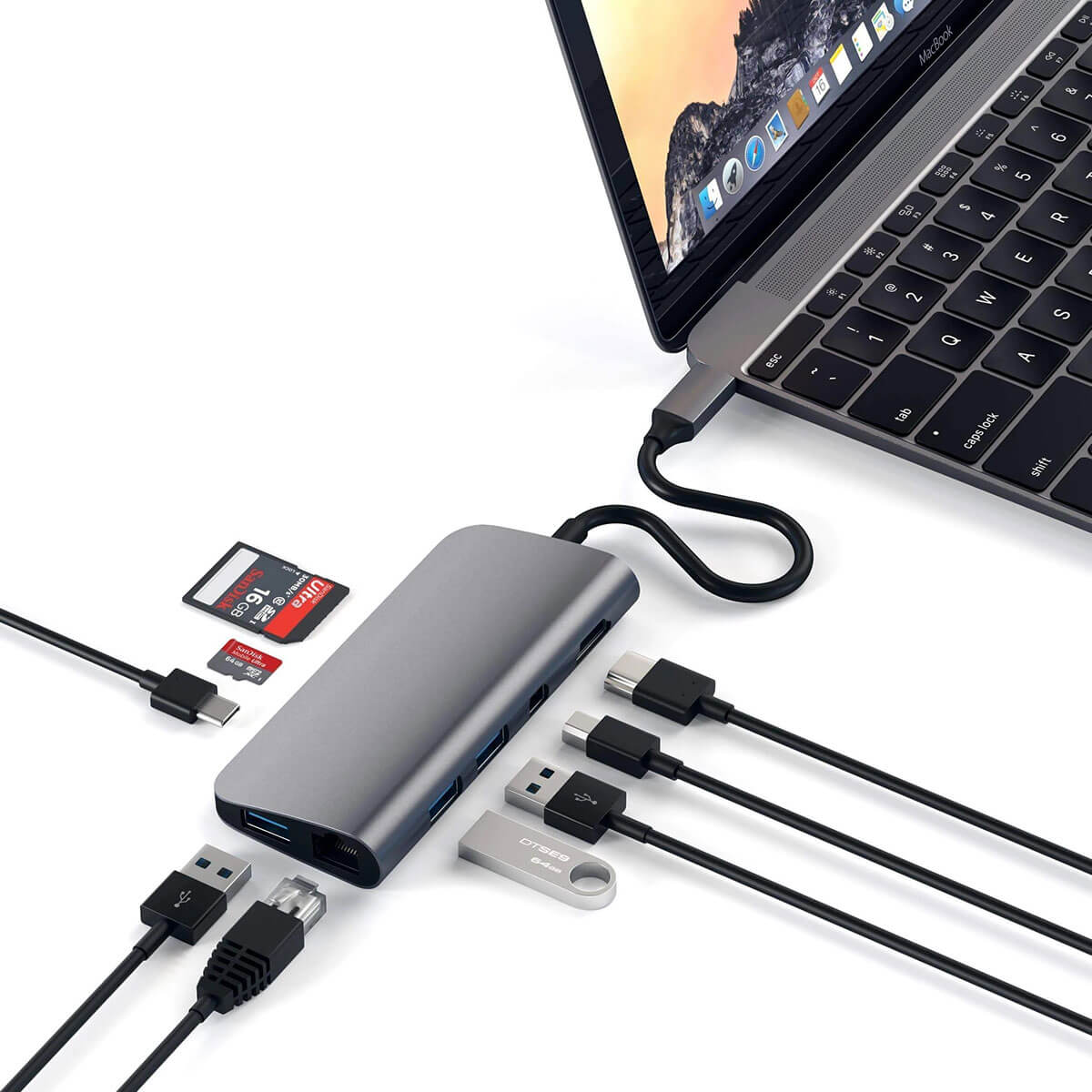 Хаб USB-C для MacBook Pro / Air Satechi Aluminum Multimedia Adapter 9 в 1 Space Gray