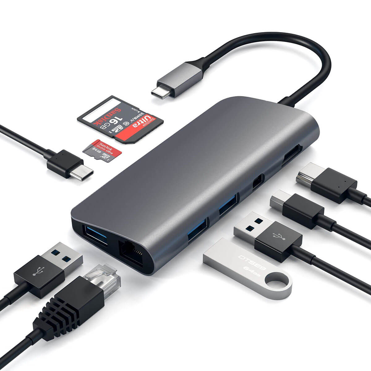 Хаб USB-C для MacBook Pro / Air Satechi Aluminum Multimedia Adapter 9 в 1 Space Gray
