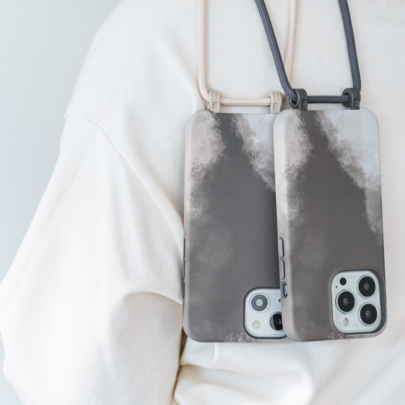 Органічний еко-чохол з ремінцем Woodcessories Crossbody Change Case Batic Anthracite Grey для iPhone 13