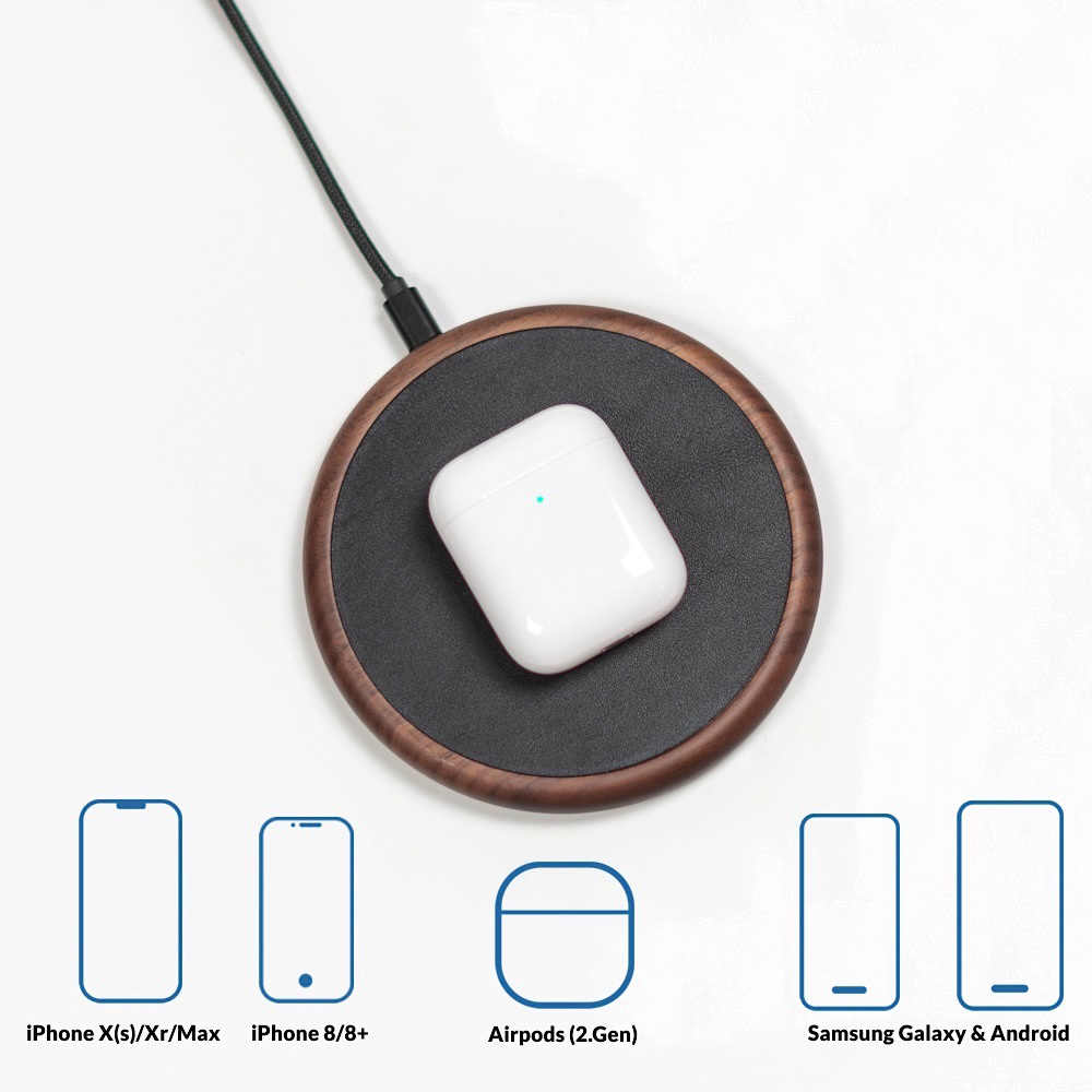 Беспроводная зарядка из дерева Woodcessories EcoPad для iPhone/Samsung/AirPods